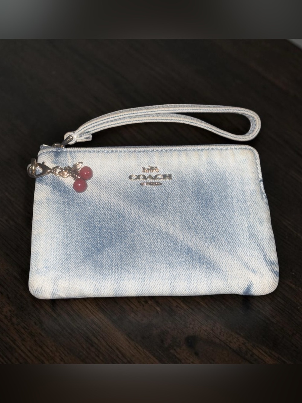 Coach Corner Zip Wristlet in Loved Denim With Charm (Style Number CEF82) EUC